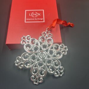 Lenox Sparkle and Scroll Clear Crystal Silverplate Ornament - "Snowflake"